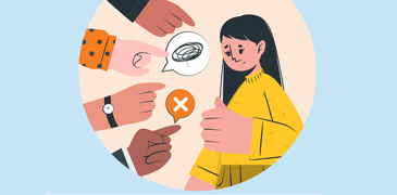 Illustration of a teen girl getting overwhelmed with fingers pointing at her.