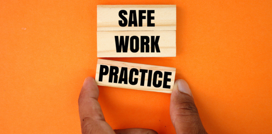 Wooden blocks labled safe work practice