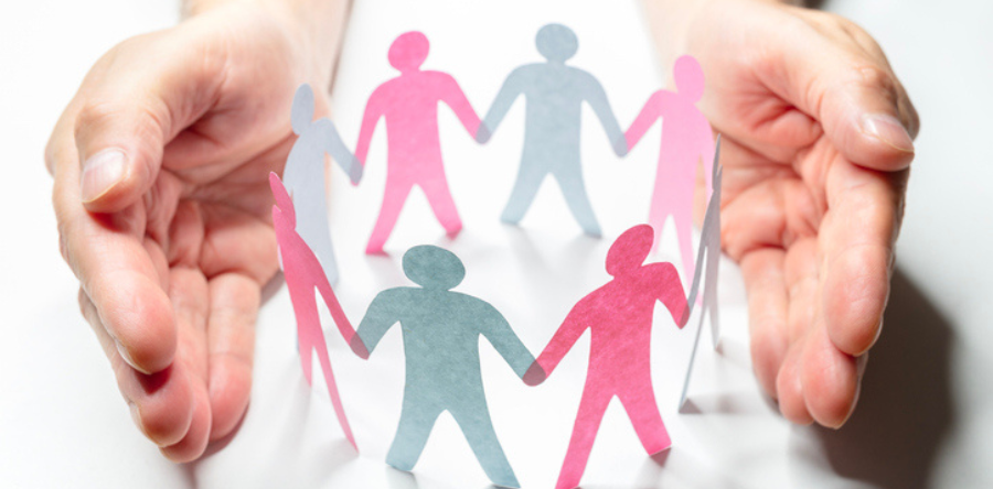 Image of silhouette shaped people in middle of hands