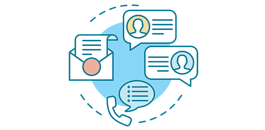 Diagram showing circle of communication styles by letter, phone and messaging.