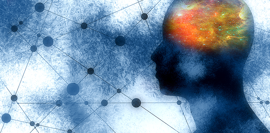 Abstract image of a person with a blue background