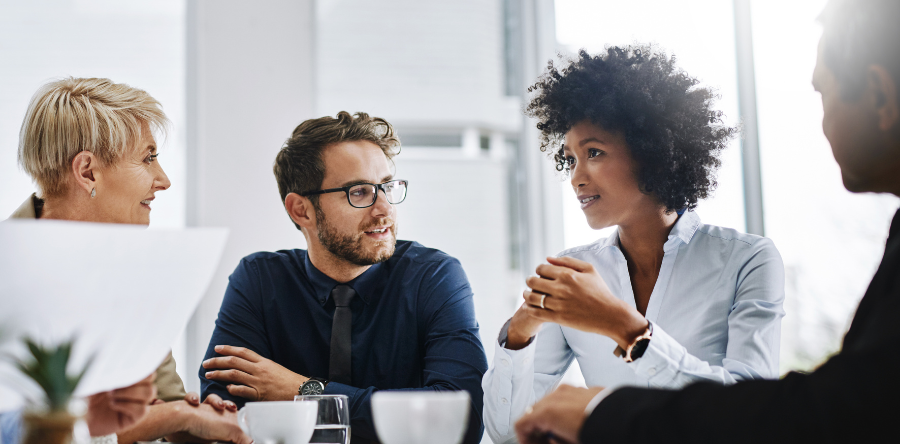 Image of a group meeting in office boardroom 